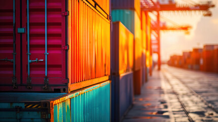 Containers for transportation. International logistics background. Export and import by sea