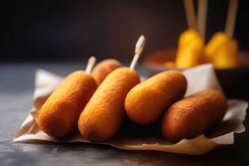 plate of corn dogs.Generative AI.food and snack concept. - obrazy, fototapety, plakaty