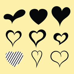 Set of hearts. Silhouettes and contours of the heart. Various heart shapes