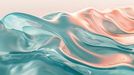 Peachy and teal abstract flowing background. Translucent glass wallpaper - obrazy, fototapety, plakaty