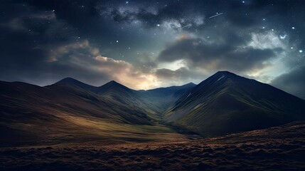 Astrophotography, A stunning astrophotography scene capturing the Milky Way over a serene mountain landscape