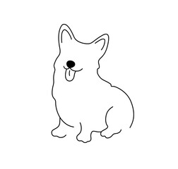 Vector isolated simple sitting dog welsh corgi cardigan pembroke side view front view colorless black and white contour line easy drawing