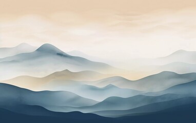 Fototapeta na wymiar Vector illustration of mountain background. Minimal landscape art with watercolor brushes and a very striking gold line art texture