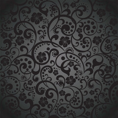 Vintage black background with flower. Elegant black background illustration with vintage  texture. Pattern of curlicues and floral elements on the black background vector illustration