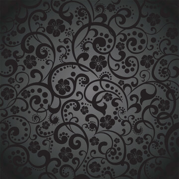 Vintage black background with flower. Elegant black background illustration with vintage  texture. Pattern of curlicues and floral elements on the black background vector illustration