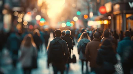 Foto op Plexiglas Blurred motion of people moving on a busy city street. Created with Generative Ai technology. © Viktor