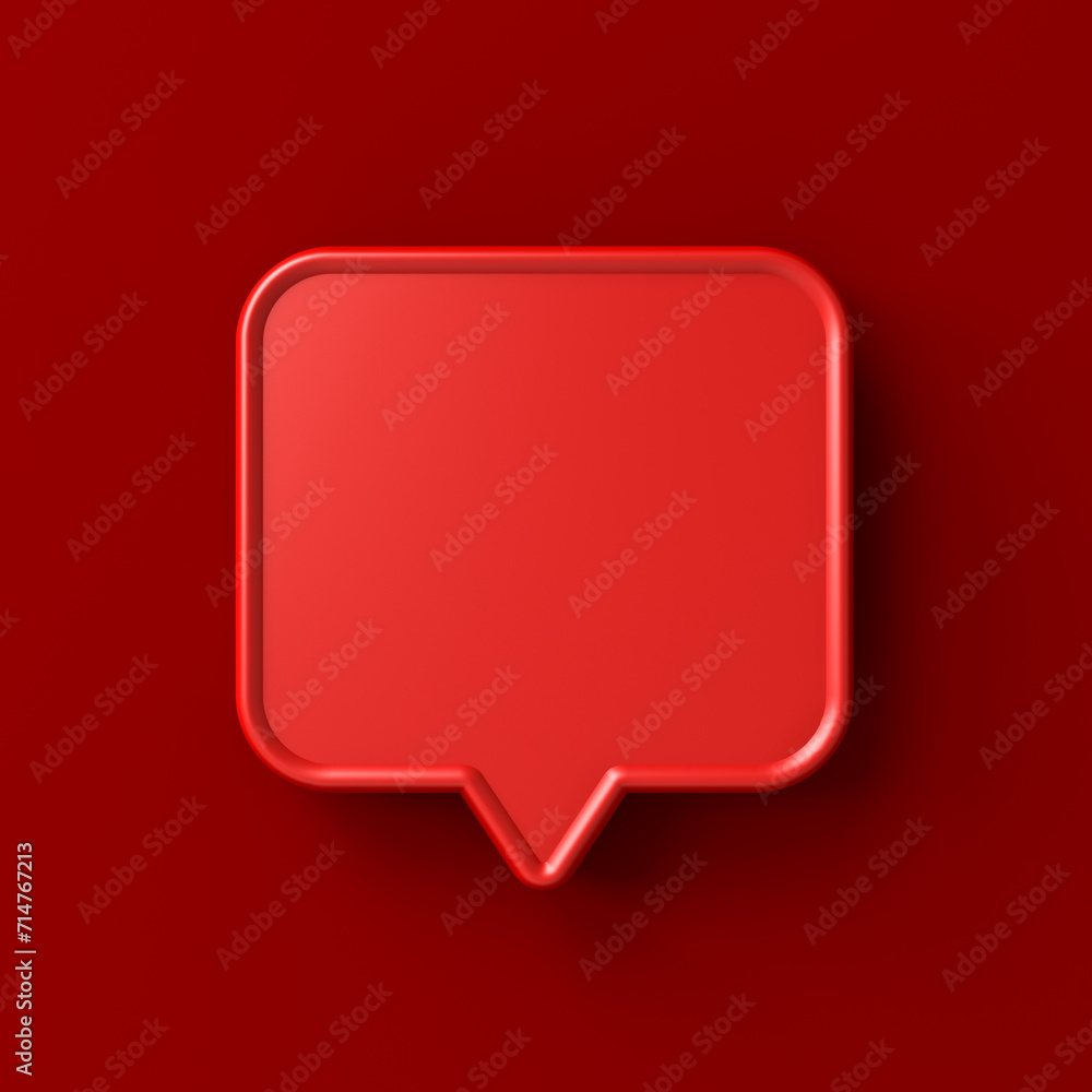 Poster Blank red speech bubble pin isolated on dark red wall background with shadow minimal concept 3D rendering