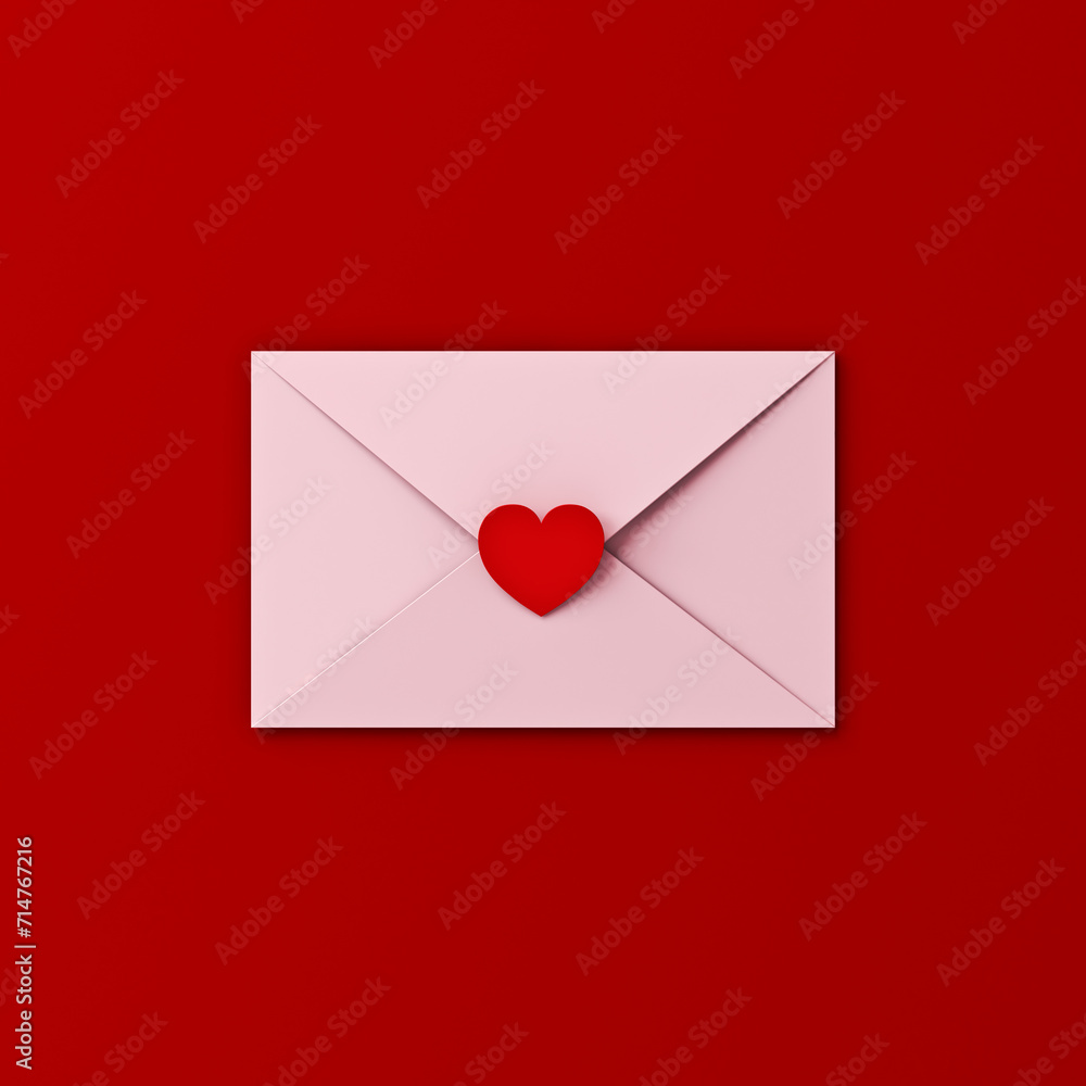 Poster love letter concepts white envelope with red love heart sticker isolated on dark red background with