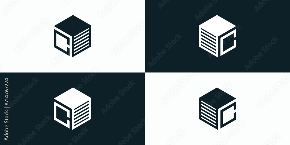 Poster illustration vector logo design, collection of initials letter c in the shape of a container box.