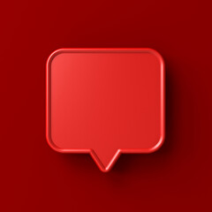 Blank red speech bubble pin isolated on dark red wall background with shadow minimal concept 3D rendering