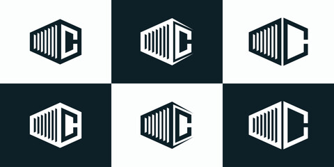Illustration vector logo design, collection of initials letter C in the shape of a container box. - obrazy, fototapety, plakaty