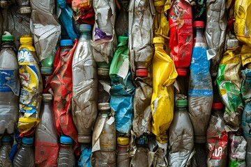 A heap of discarded plastic bottles - obrazy, fototapety, plakaty