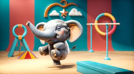 an elephant performing gymnastics in a humorous way