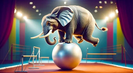 Muurstickers an elephant performing gymnastics in a humorous way © Meeza