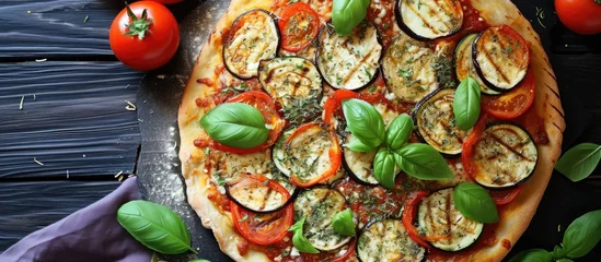 Fotobehang Pizza with grilled zucchini and eggplant, made with nutritious vegetables. © 2rogan