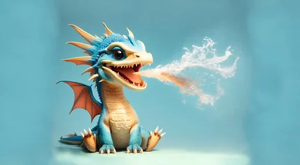 Deurstickers a dragon exhaling water instead of fire © Meeza