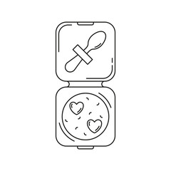 Bento cake line icon, top view. Dessert in takeout box with spoon. Simple black illustration of one person sweets. Vector isolated elements on white background. Editable Stroke