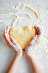 Women's hands with  heart-shaped dough