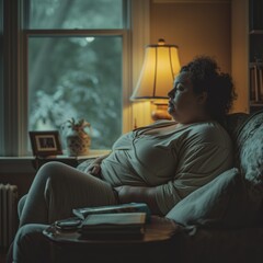 Reflections of a Quiet Evening: Obese female alone at home
