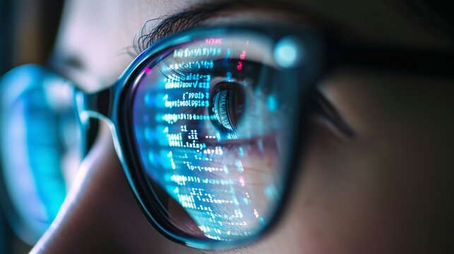 Tech Code Reflected on Eyeglasses Lens.
A person's eyeglasses reflecting advanced coding script.