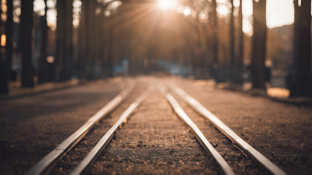 Morning Railway Scene with Railroad Tracks