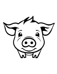 Cute pig portrait, vector lineal illustration. Coloring page for kids