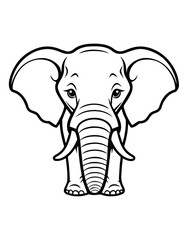 Cute elephant portrait, vector lineal illustration. Coloring page for kids