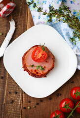 Tasty duck pate appetizer with fresh herbs