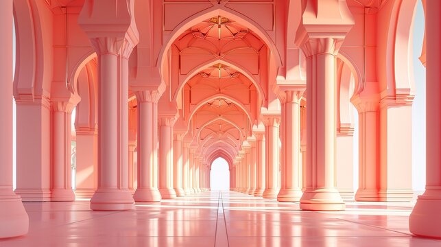 Hallway of a peach fuzz color mosque - AI Generated Abstract Art