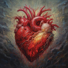 Surreal artwork or illustration of a real heart with vivid color and textures.