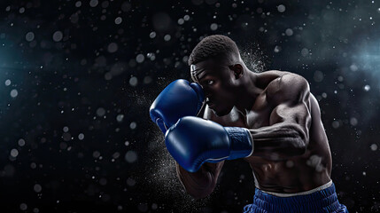 African boxing player in action and motion on dark background.Generate AI