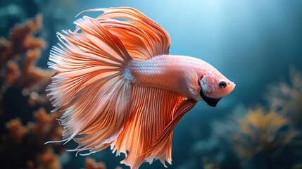Fototapeta premium Peach Betta Fish in underwater - AI Generated