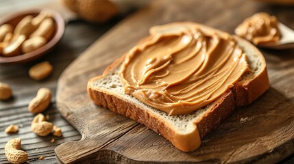 peanut butter on to a piece of bread - AI Generated  - obrazy, fototapety, plakaty