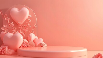 Minimal  valentine's day background, mock up with podium for product display in peach fuzz color - AI Generated