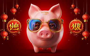 Obraz premium piggy bank with ribbon