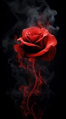 Fotobehang Red rose with smoke isolated on black background, close-up. © Naimur ID: #6618166