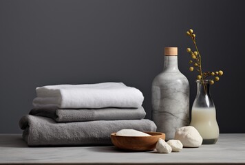 A spa therapy backdrop featuring tranquil elements such as calming colors, soft lighting, towels, or essential oils to evoke a sense of relaxation and serenity.