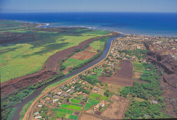 aerial view of the river in North Shore Kauai, Hawaii
