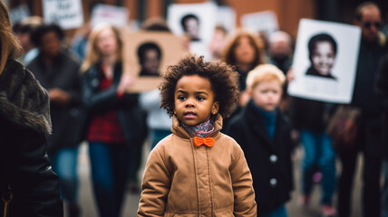 Calling for civil rights for black child - obrazy, fototapety, plakaty