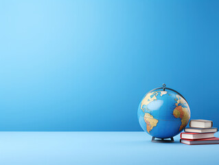 Earth globe on clean blue banner background. Education, school, study and knowledge background