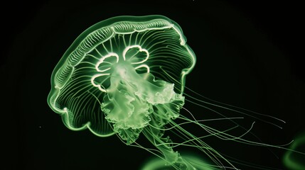Obraz premium green jellyfish with toxic tentacles - AI Generated Abstract Art