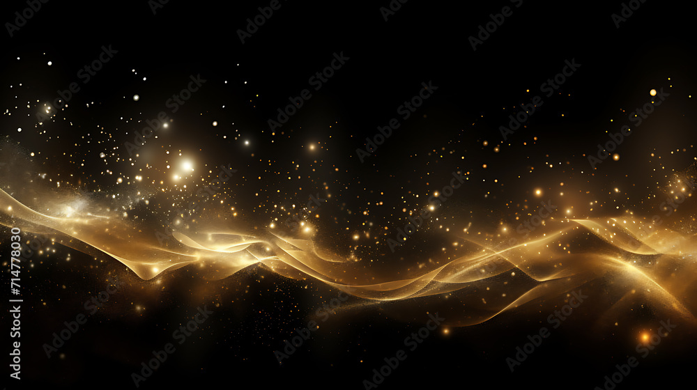 Wall mural waves of shimmering gold particles with wave-like shapes. isolated on a black background. created wi