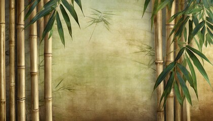 texture shabby background which depicts bamboo cane and leaves photo wallpaper in the interior