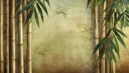 Deurstickers texture shabby background which depicts bamboo cane and leaves photo wallpaper in the interior © Wayne