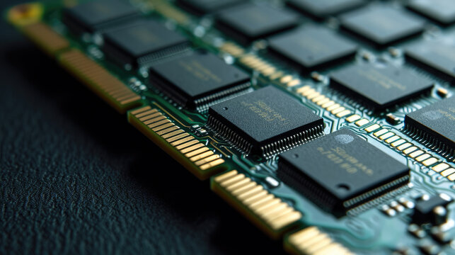 Close-up of Computer RAM (Random Access Memory) module on black background