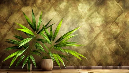 Foto op Plexiglas tropical plants with bamboo leaves on a textured rubbed background by kayami photo wallpaper in the interior © Wayne