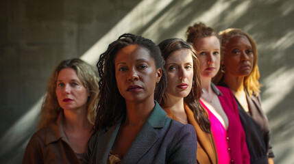 group of professional women worker facing challeng Gender inequality concrete wall back drop
