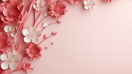 womens day background with pink flower with wide copy space for text