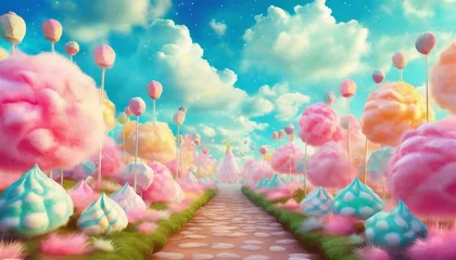 Schilderijen op glas a fairy tale landscape full of sweets candies and cotton candy creates a whimsical and fantastical scene  © Wayne