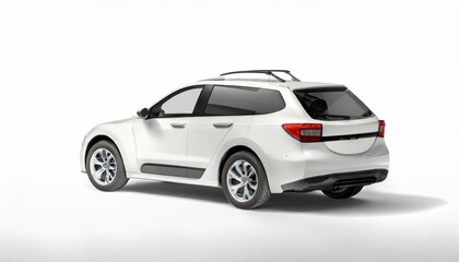 modern white crossover car on a white background with shadow - obrazy, fototapety, plakaty